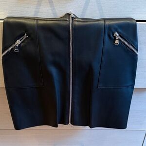 Black Leather Skirt with Front Zipper